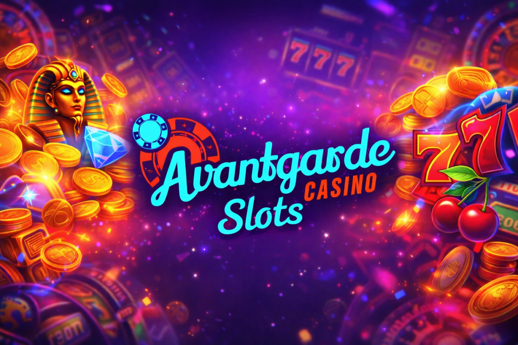 Avantgarde Casino Slots banner featuring vibrant slot machines, jackpot symbols, and the Avantgarde Casino logo promoting online slot games experience