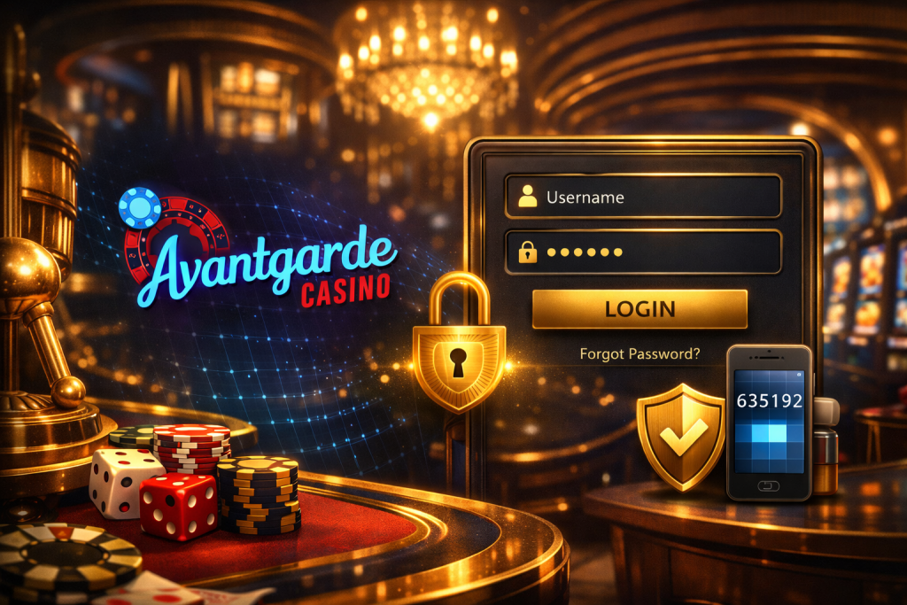 Avantgarde Casino login banner with brand logo and secure account access theme
